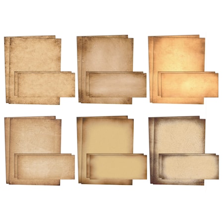 Aged Paper Stationery, 50 Sheets/50 Env, Antique Parchment Paper, Letter Size, 6 Designs, 100PK